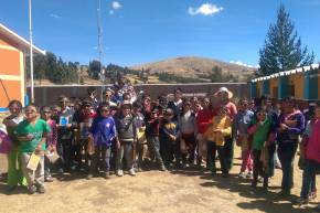 Peru Children smiling at camera for a group photo